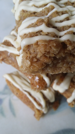 Lemon Curd and White Chocolate Drizzled Flapjack.